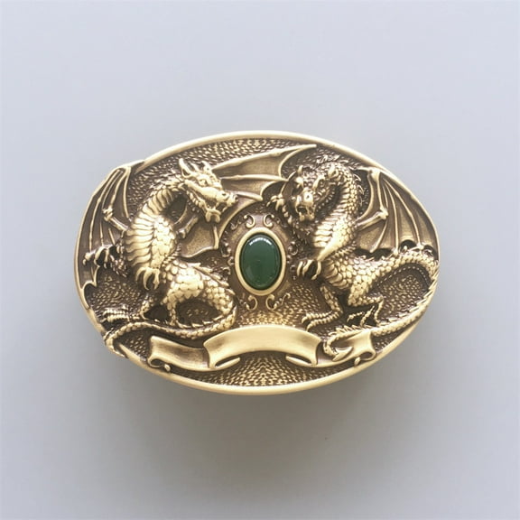 Twin Dragon Oval Solid Brass Belt Buckle