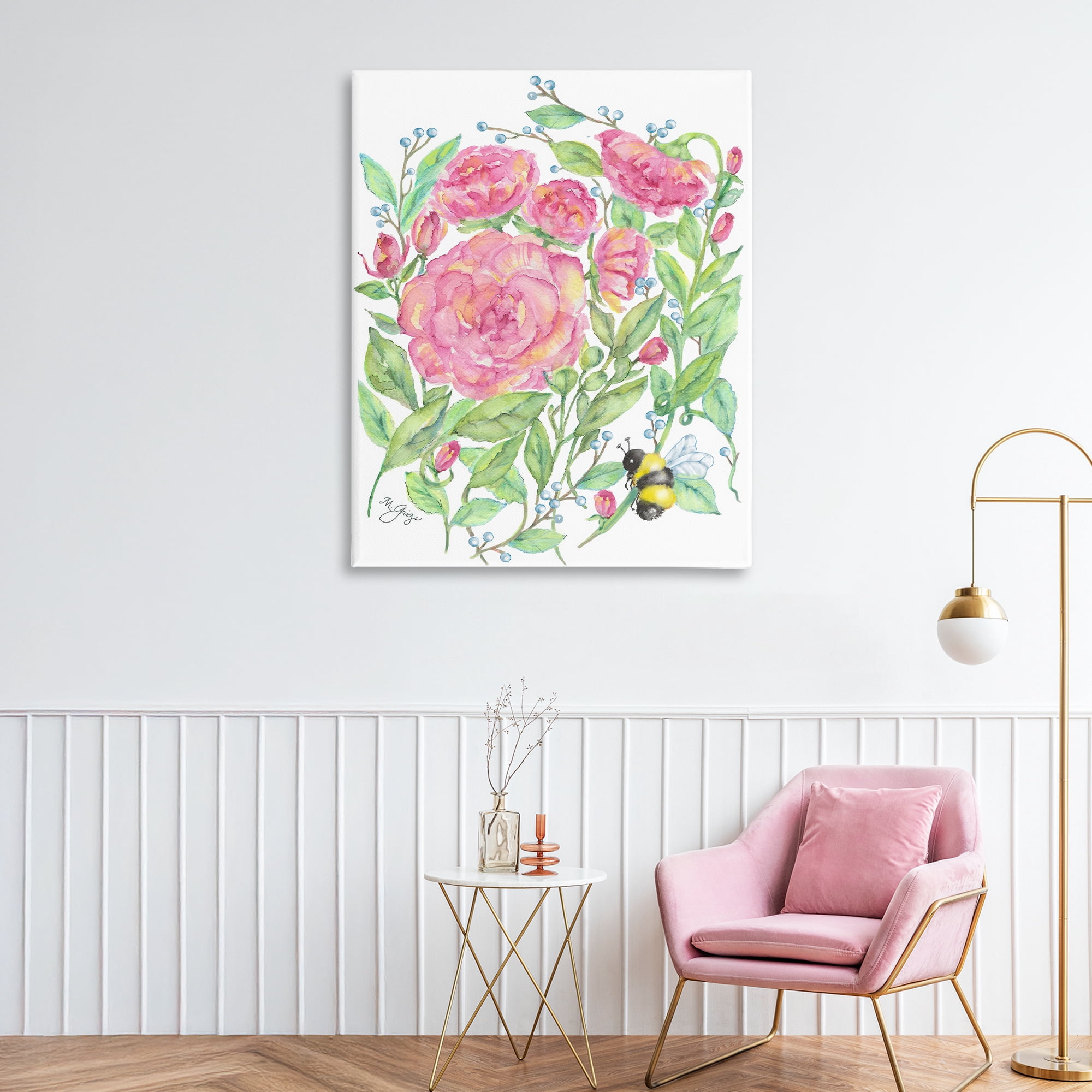 Stupell Industries Peony & Bumble Bee Canvas Wall Art, design by Maureen Grigs