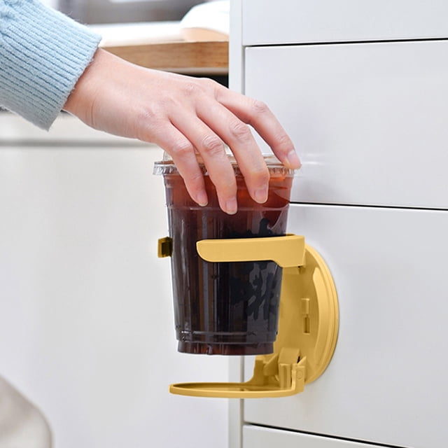 MTBLYS Non Perforated Folding Cup Storage Rack Wall Mounted Plastic Cup Holder 1 Pack Adhesive Mount No Tools Needed Office Cabinet Dormitory Bedside Use