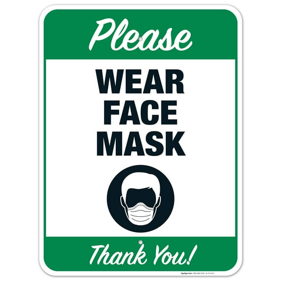 Please Wear Face Mask Sign, Mask Required Sign, 18x24 Aluminum