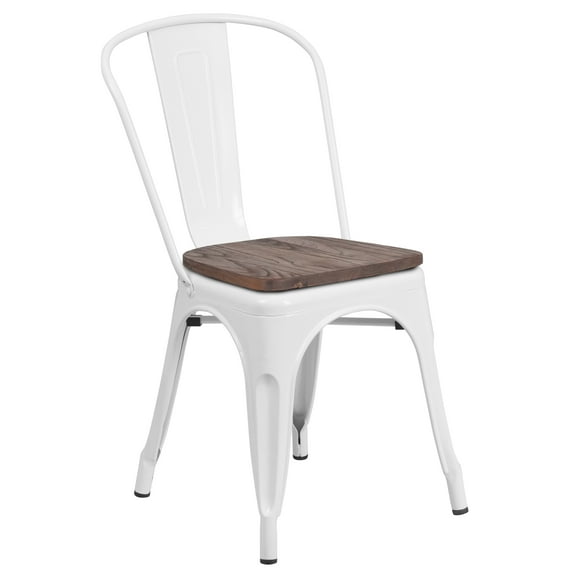 Flash Furniture Perry White Metal Stackable Chair with Wood Seat