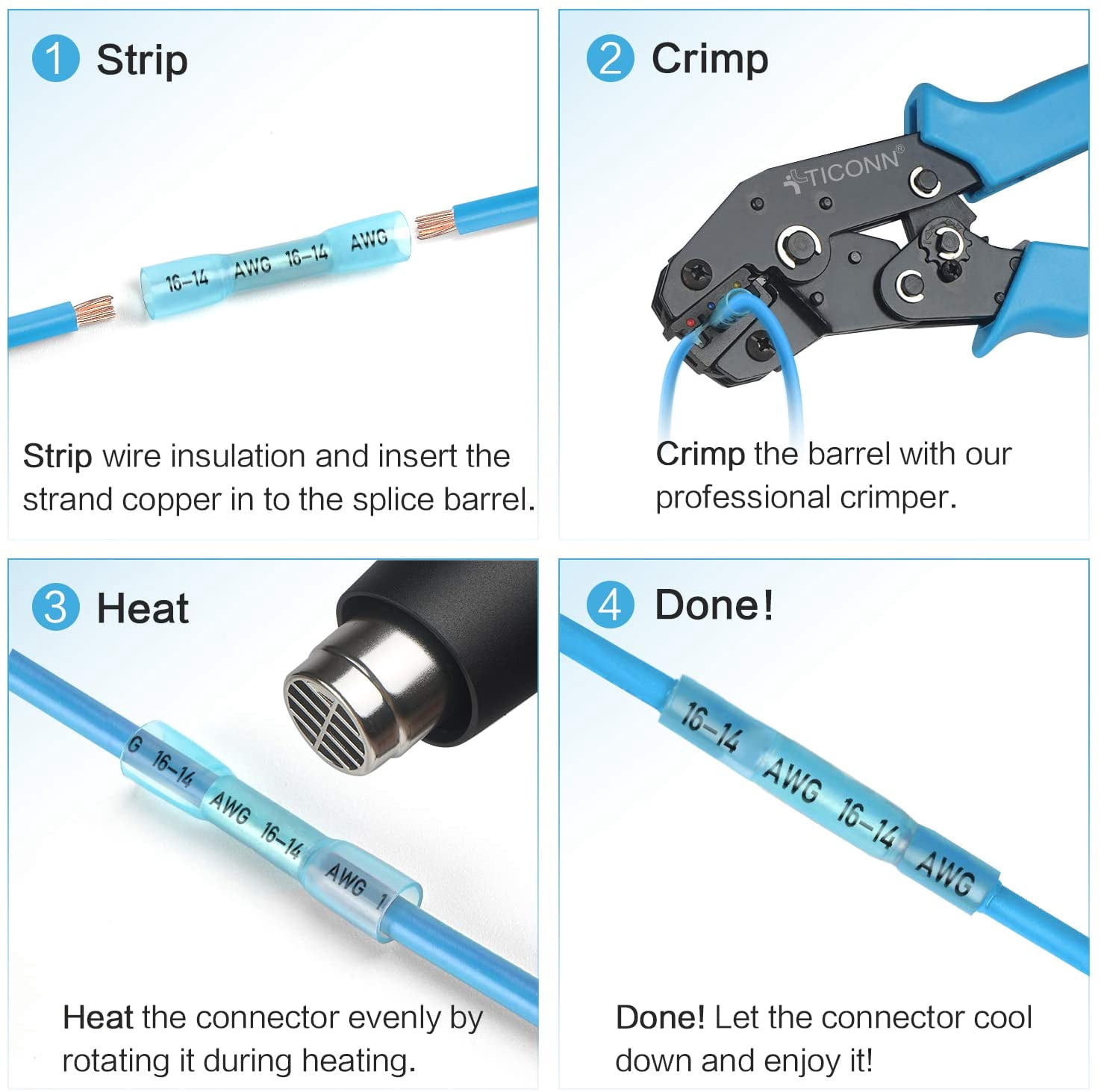 TICONN 400pc Heat Shrink Butt Wire Connectors Kit, Waterproof Crimp Terminals