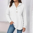 thumbnail image 2 of larppty Women's Hoodies Buttons Collar Hooded Sweatshirts Drawstring Casual Pullover Tops 2025 Fall Outfits (White, XXL), 2 of 7