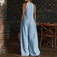 thumbnail image 4 of Womens Boho Halter Jumpsuit Lace Trim Deep V Neck Sleeveless Backless Summer Flowy Beach Casual Wide Leg Long Jumpsuit L, 4 of 5