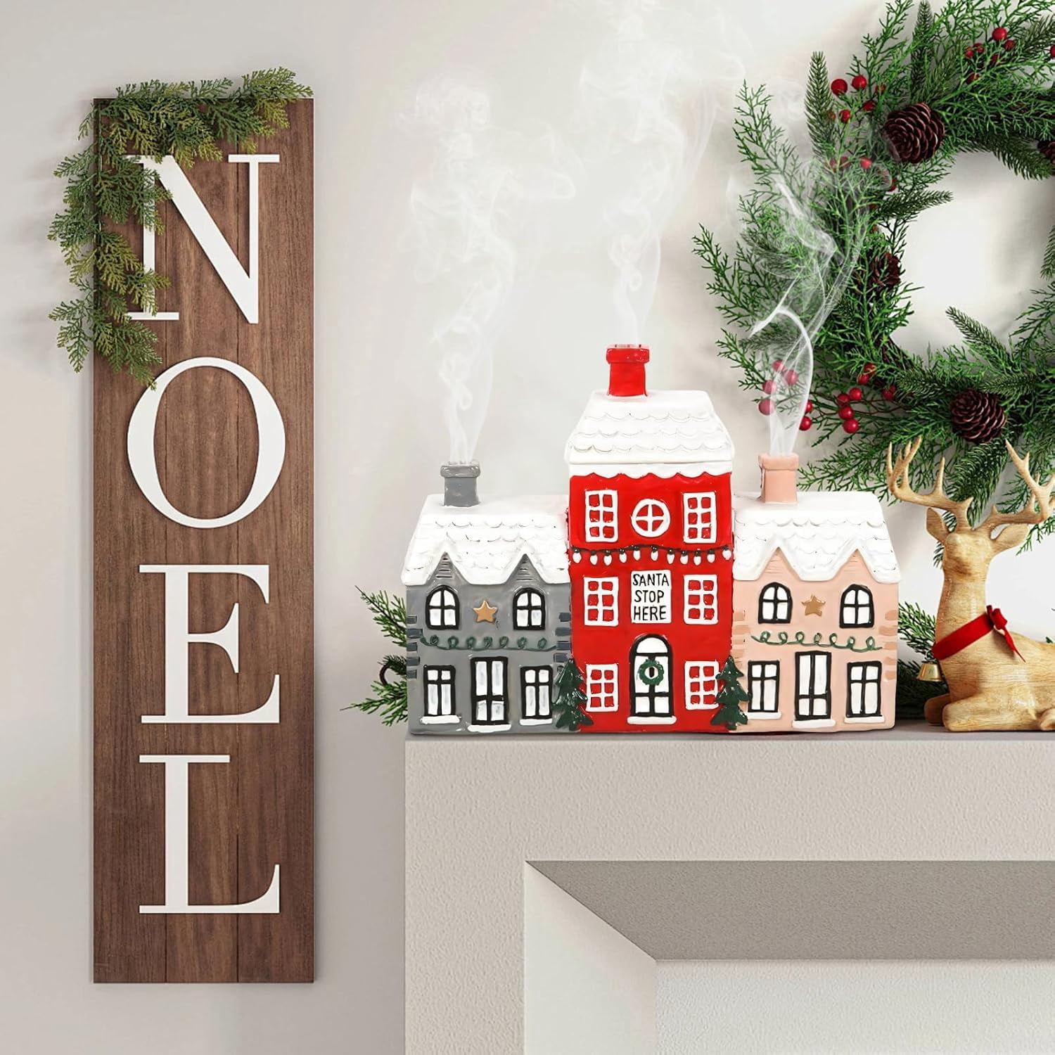 Christmas Gingerbread House Incense Burner, Christmas Log Cabin Snowy Winter Incense Cone Burner , Chimney Resin Snow Winter Cottage,Resin Chimneys Backflow Incense Holder For Home