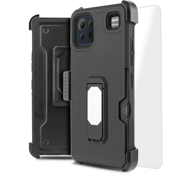 for LG K92 Card Slot Magnetic Case Heavy Duty Shock Absorption Kickstand Armor Case with Belt Swivel Clip Holster Cover with Tempered Glass
