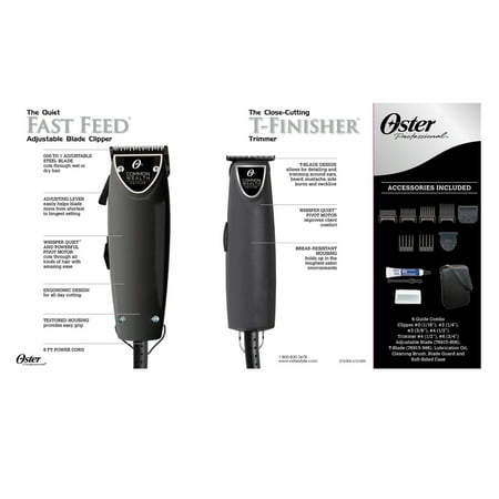 Oster Professional Common Wealth Edition Fast Feed Clipper + T-Finisher Trimmer Haircut Kit Combo Matte Black Model Number 076300-410 ( 076300 410 (Best Fade Haircut Numbers)