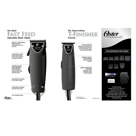 Oster Professional Common Wealth Edition Fast Feed Clipper + T-Finisher Trimmer Haircut Kit Combo Matte Black Model Number 076300-410 ( 076300 410