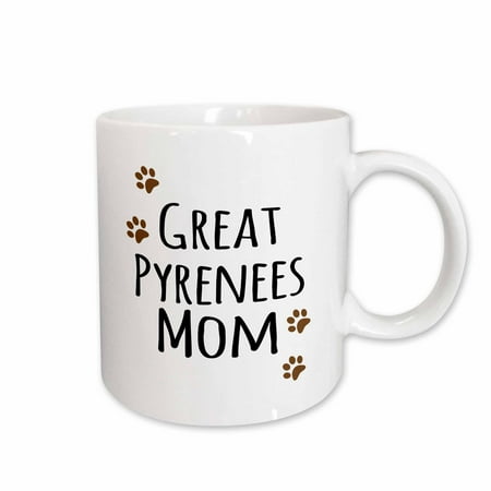 Have Paws Mugs - 3dRose Great Pyrenees Dog Mom - Doggie by breed - brown muddy paw prints - doggy lover pet owner mama love, Ceramic Mug, 11-ounce