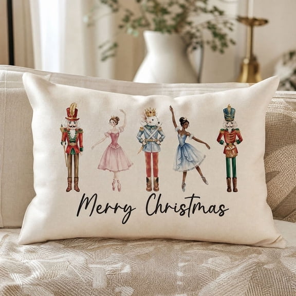 Christmas Lumbar Throw Pillow, Festive Character Watercolor Print Decorative Cushion, 20 x12 Inch Linen‑Texture Soft Pillow for Sofa Couch Bed Living Room Holiday Home Decor