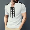 thumbnail image 2 of JUUYY Men's Lace Up Waffle T-Shirt Color Blocked with Drawstring Round Neck Short Sleeve Shirts Pullover Top White L, 2 of 9