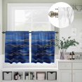thumbnail image 5 of Kitchen Window Curtains Valance and Tier Set, Abstract Deep Blue Sea Golden Line Rod Pocket Tier Curtain Valance Set, Modern Marble Texture Light Filtering Cafe Curtains for Bedroom Living Room, 5 of 9