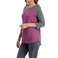 thumbnail image 4 of 3/4 Sleeve Raglan Shirts for Women Color Block Henley Blouse Button Tunic Tops(Purple Red 2XL), 4 of 5