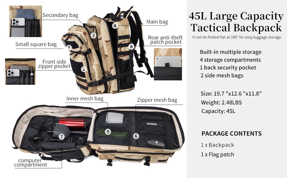 35L Yellow Camouflage Multifunction Polyester Outdoor Hiking Molle Survival Backpack Adult
