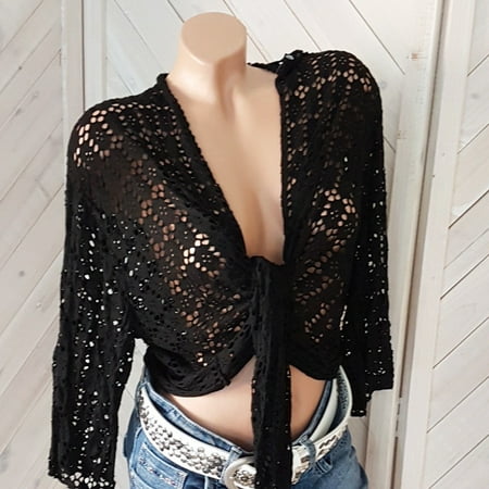 Leather Womens Bolero Jacket - Hollow Out Long Sleeve Solid Color Crochet Bolero Jacket Tops