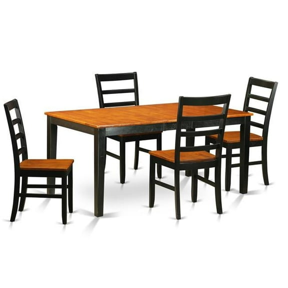 Dining Room Set with 4 Table with Leaf & 4 Solid Wood Chairs, Black & Cherry - 5 Piece