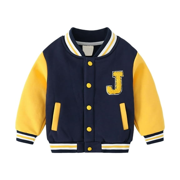 UAYOTSE Kids Baseball Jacket Letterman Coat Fall Winter Fleece Vintage Outerwear(P40-Yellow,3-4 Years)