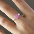 thumbnail image 5 of Oval Pink Sapphire & Diamond Ring, 925 Sterling Silver Engagement Ring, Bezel Set Gemstone Ring, Delicate Jewelry, Three Stone Ring., 5 of 5