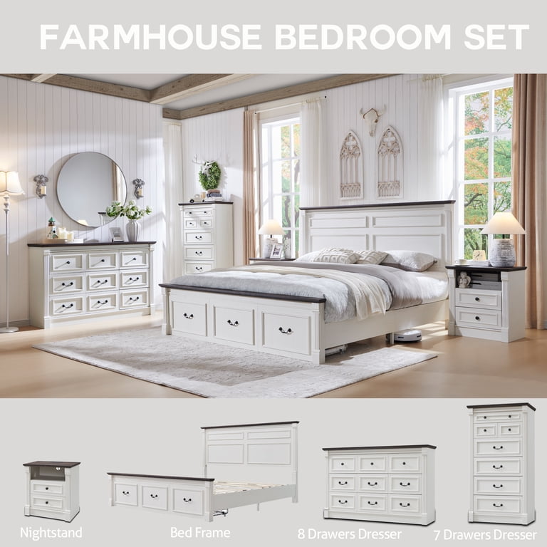 Aitjunz King Farmhouse Bed with Roman Column Footboard photo 2