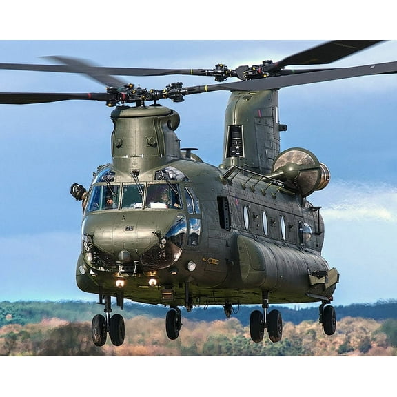 RAF Chinook Helicopter Lands for Refuel - 12x18 Inch Laminated Aviation Poster - Stunning Detail and Bold Colors