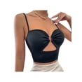 thumbnail image 4 of Qiylii Women's Sexy Criss Cross Bandage Mini Crop Top Lace Up Halter Backless Bow Tie Camis Hollow Out Patchwork Slim Fit Tops, 4 of 6