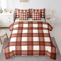 Homewish Abstract Stripes Grid 7-Piece Twin Bedding Sets For Teens Boys Girls,Geometric Lines Plaid Bedding Comforter Set,Minimalist Mid Century Breathable Sheet Sets,Lightweight Room Decor