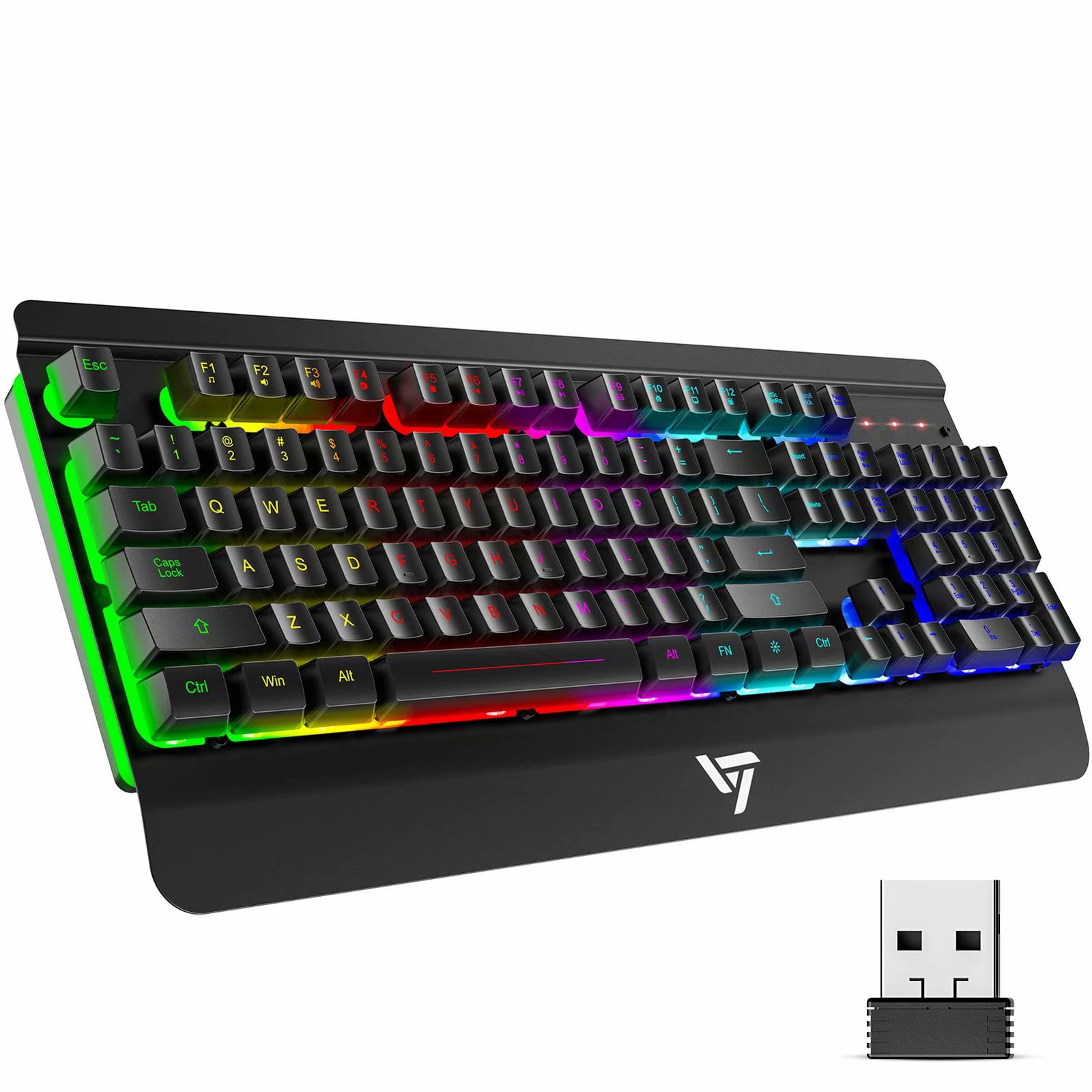 Black Spill-Resistant Rainbow LED Backlit Keyboard Ultra-Slim Computer Keyboard Ideal for PC/Mac Game VicTsing Gaming Keyboard with All-Metal Panel USB Wired Keyboard with Ergonomic Wrist Rest 