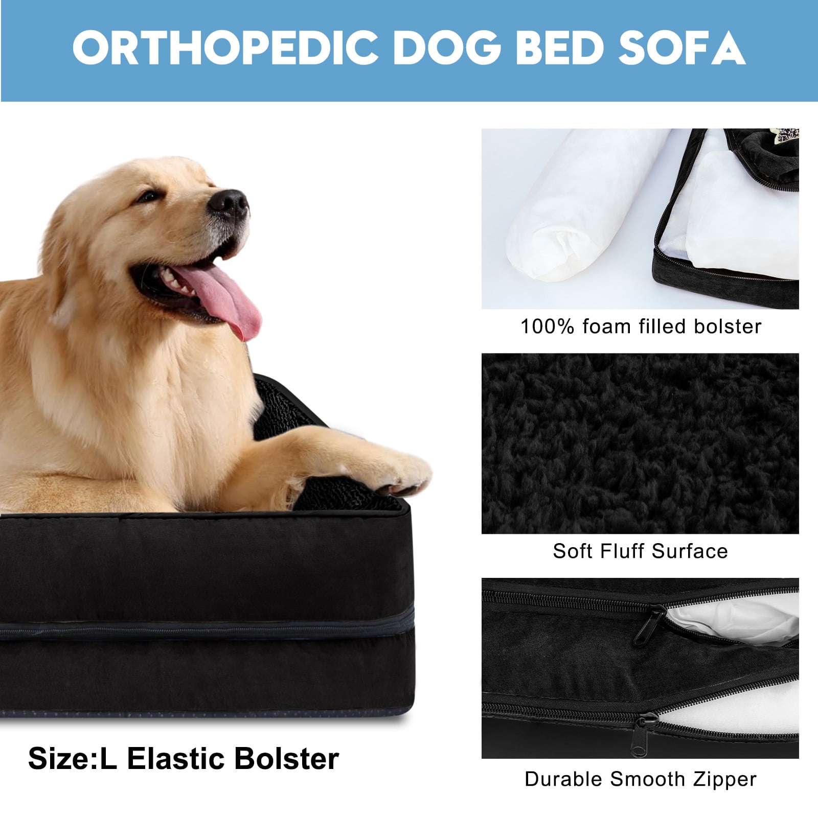 PayUSD Dog Beds for Large Medium Small Dogs Orthopedic Pet Bed Sofa Supportive Egg Crate Foam Animal Couch with Removable Washable Cover Non Skid Bottom S to XL