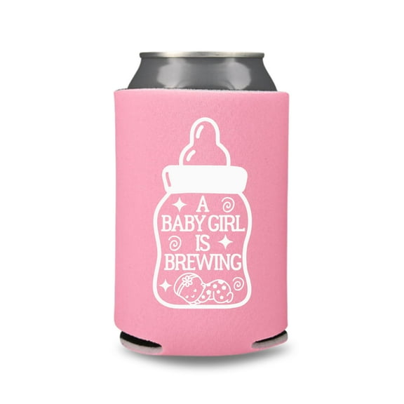 Baby Announcement Can Coolers, A Baby Girl Is Brewing, Gender Reveal Coolies, Baby Shower Beer Coolies, Party Gifts and Favor Ideas (1 Bubble Gum)