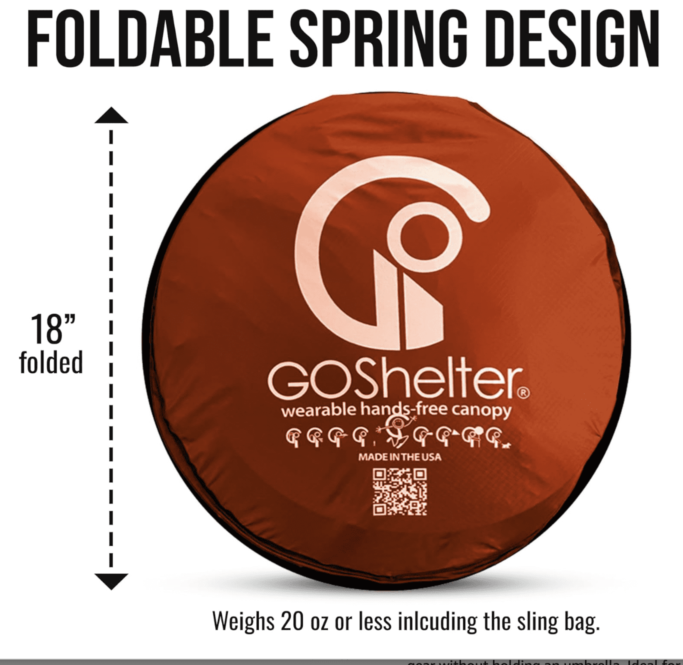 GOSHELTER Self Shelter Canopy, Hands Free Umbrella, Photographers, Outdoor Activities, Sporting Events, Rain or Sun Shade - Maximum Elbow Room, UV Resistance, Include Sling Pouch, Waterproof - Orange
