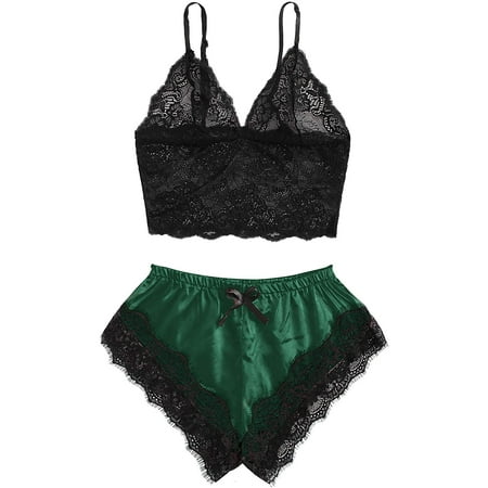 

Women s Lace Cami Top with Shorts with Panties 2 Piece Set Sexy Lingerie Pajama Set