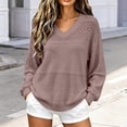 thumbnail image 2 of Vinsonshop V Neck Pointelle Sweaters for Women Casual Long Sleeve Lightweight Knit Pullover Slouchy Tops Light Violet XL, 2 of 6