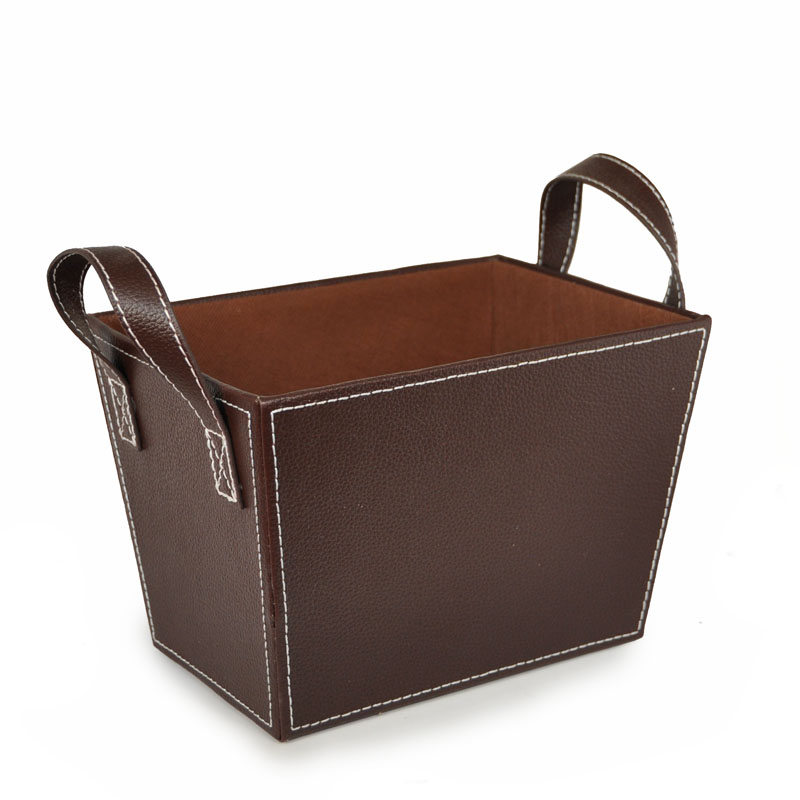 Roosevelt Faux Leather Basket with Handles Small 8in