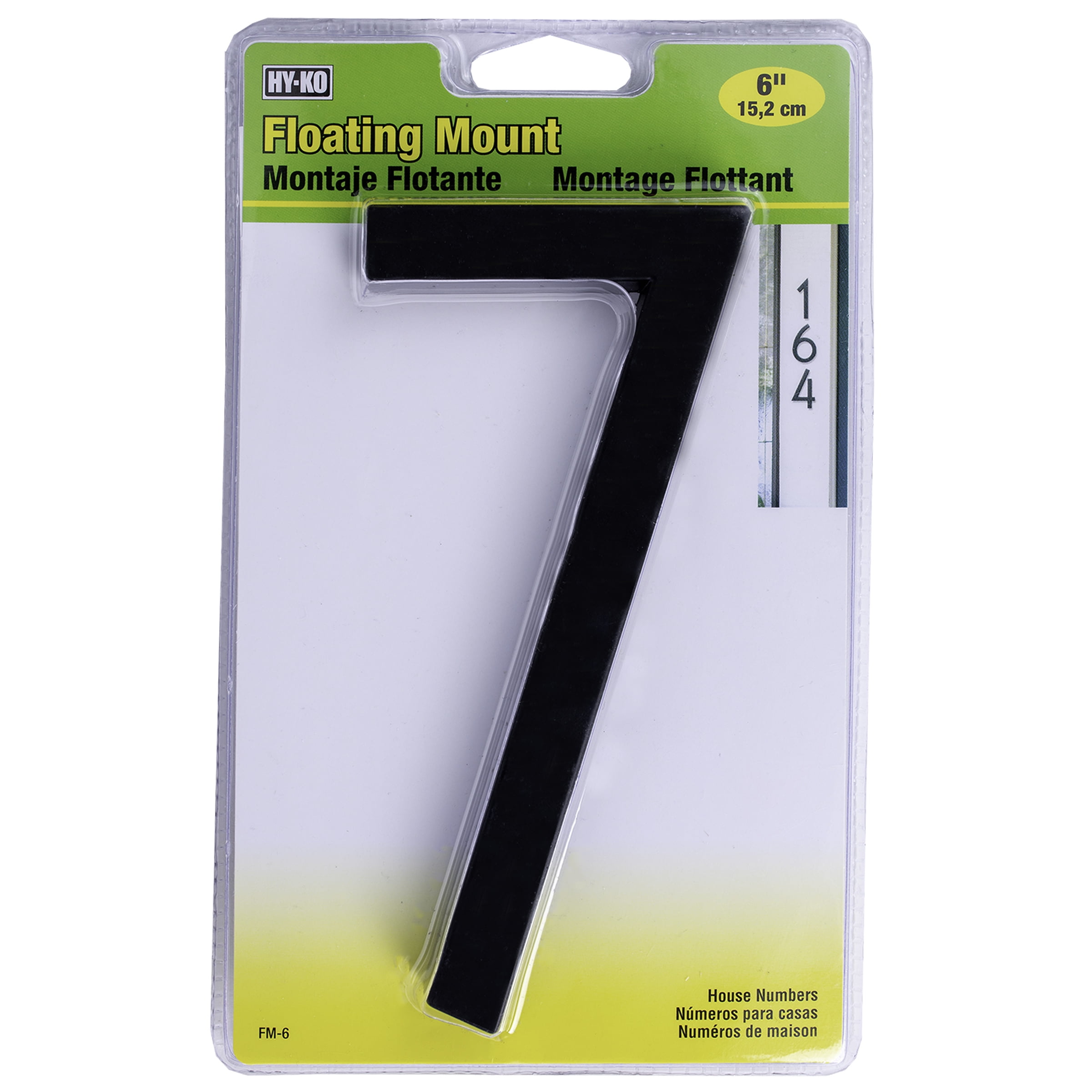 (6 pack) HY-KO 6" Black Floating Mount House Number 7