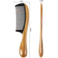 thumbnail image 3 of Peine de pelo extra largo hecho a mano, sándalo verde natural con cuerno de búfalo de dientes finos, peine desenredante de madera con aroma a sándalo antiestático (peines de dientes finos) ER, 3 of 4
