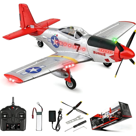 RC Plane, 2.4GHz 4 Channel Brushless Remote Control Jet Airplane for Adults, WLtoys RC Aircraft Fighter with 6-Axis Gyro, LED Searchlight, Easy to Fly for Boys and Girls