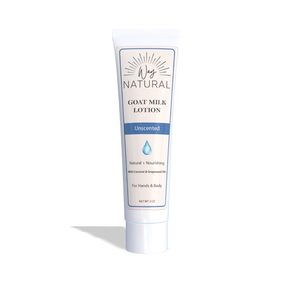 Way Natural Loción de leche de cabra tamaño de viaje sin perfume – Loción cremosa para aliviar la piel seca y manos – Crema de manos de leche de cabra real para mujeres y hombres – Loción sin perfume