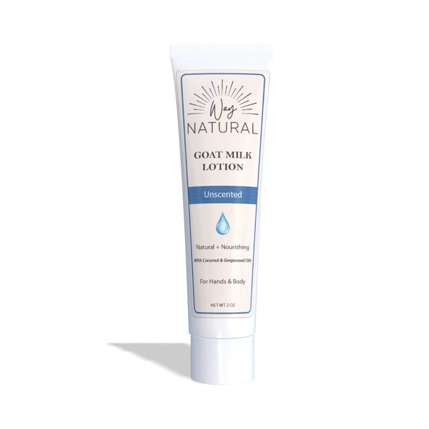 Way Natural Loción de leche de cabra tamaño de viaje sin perfume – Loción cremosa para aliviar la piel seca y manos – Crema de manos de leche de cabra real para mujeres y hombres – Loción sin perfume