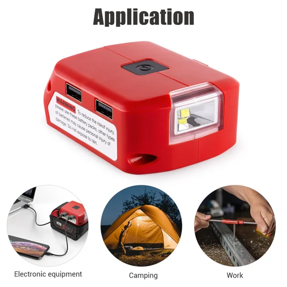 18-21V Dual USB Power Source Charger Adapter for Milwaukee Li-ion Battery LED