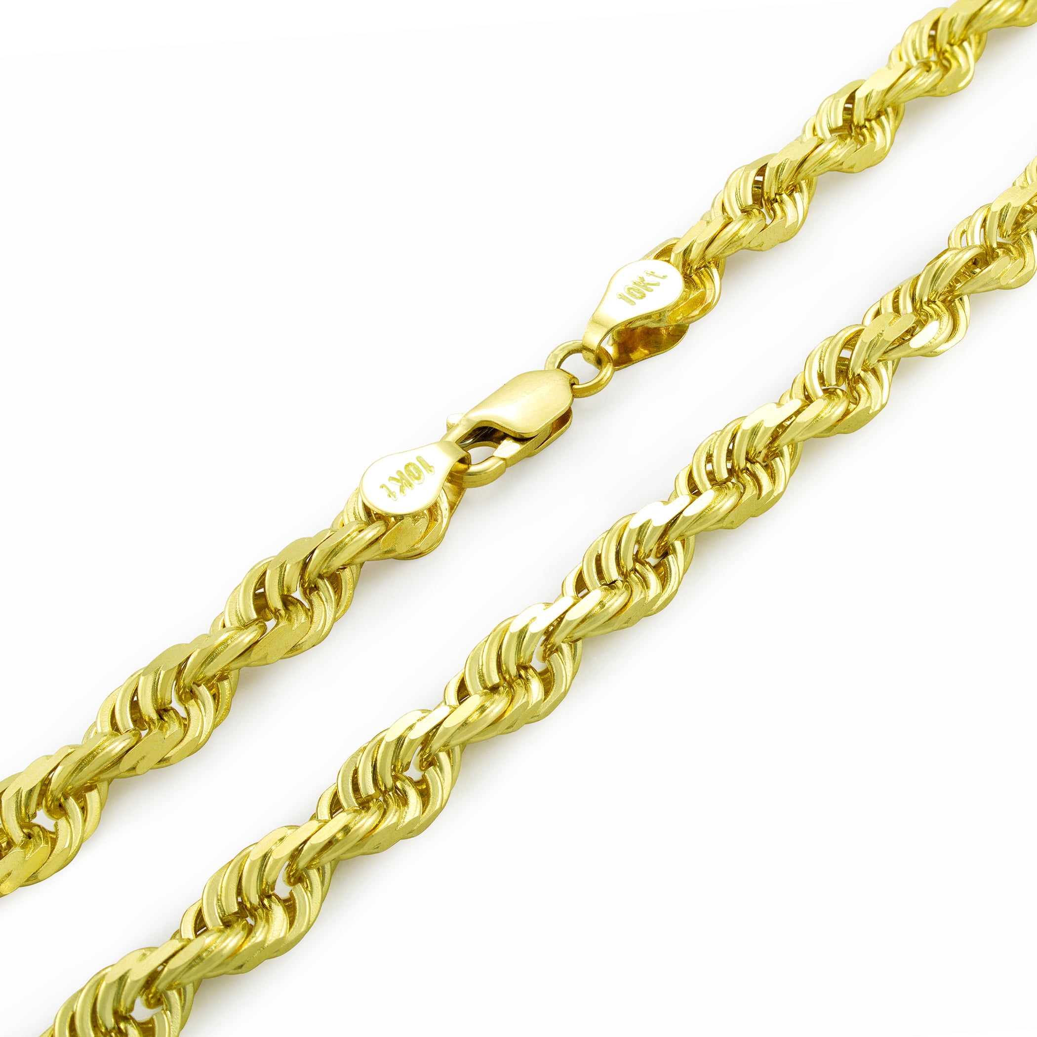 Nuragold 10k Yellow Gold Mens 6mm Diamond Cut Solid Rope Chain