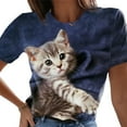 thumbnail image 2 of Oversized T Shirts For Women Blouse Cat Digital Print Crewneck Short Sleeve Top Blue Everyday Wear Fashion Basic Tee L, 2 of 9