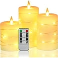 thumbnail image 1 of Flameless Candles, with Embedded String Lights, Da by 3-Piece LED Candles, with 10-Key Remote Control, 24-Hour Timer Function, Dancing Flame, Real Wax, Battery-Powered(Batteries not Included)., 1 of 7
