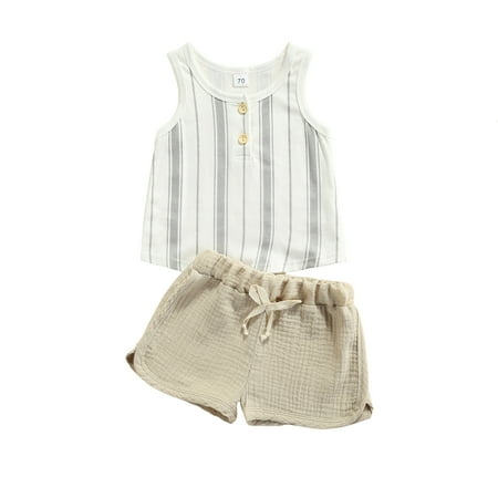 

Musuos Baby Tank + Shorts Vertical Stripes / Polka Dot Printing Elastic Waist Drawstring Summer Clothing