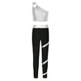thumbnail image 6 of Raenseen Kids Girls Gymnastics Outfit One Shoulder Tank Shiny Crop Tops with Yoga Dance Pants Silver 10, 6 of 9