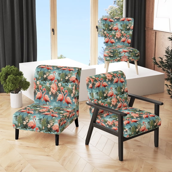 Designart "Flamingo Paradise I" Pink Animal Print Upholstered Accent Chair - Casual Arm Chair For Living Room