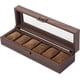 thumbnail image 1 of Caja para relojes con 6 ranuras y tapa de cristal auténtico, estuche de almacenamiento con exhibición de relojes de PU con veta de madera, como regalo para enamorados., 1 of 5