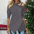 thumbnail image 2 of ZQGJB Women Tops Plus Size Casual T Shirts Long Sleeve Strappy Cold Shoulder Tunics Sparkling Patchwork Irregular Hem Blouse Z#01-Gray L, 2 of 6