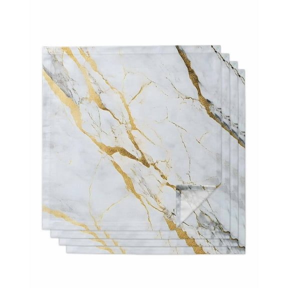 nqOlkjepod Marble White Gold Cloth Napkins Set of 4 Reusable Dinner Napkins, Modern Marbles Geometric Cocktail Napkin Washable Table Napkins for Wedding/Holiday Party/Baby Shower 20"x20"