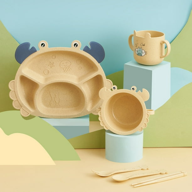 Platos para niños creativos Set de tazón de licencia de comida para bebés BPA gratuita Tenedor Conjunto Platos Utensilios amarillo Hugo Platos para niños