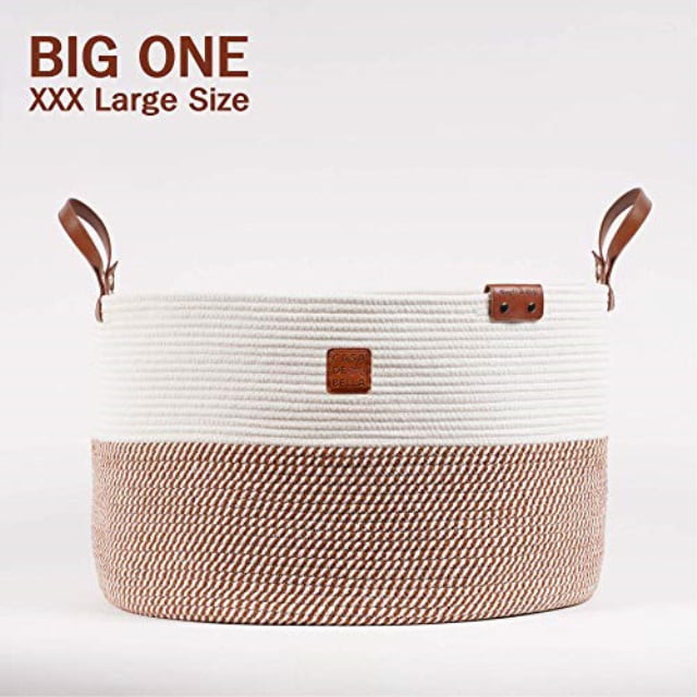XXXLarge Blanket Basket 21.7x21.7x13.8" Cotton Rope Basket with Handle Woven 